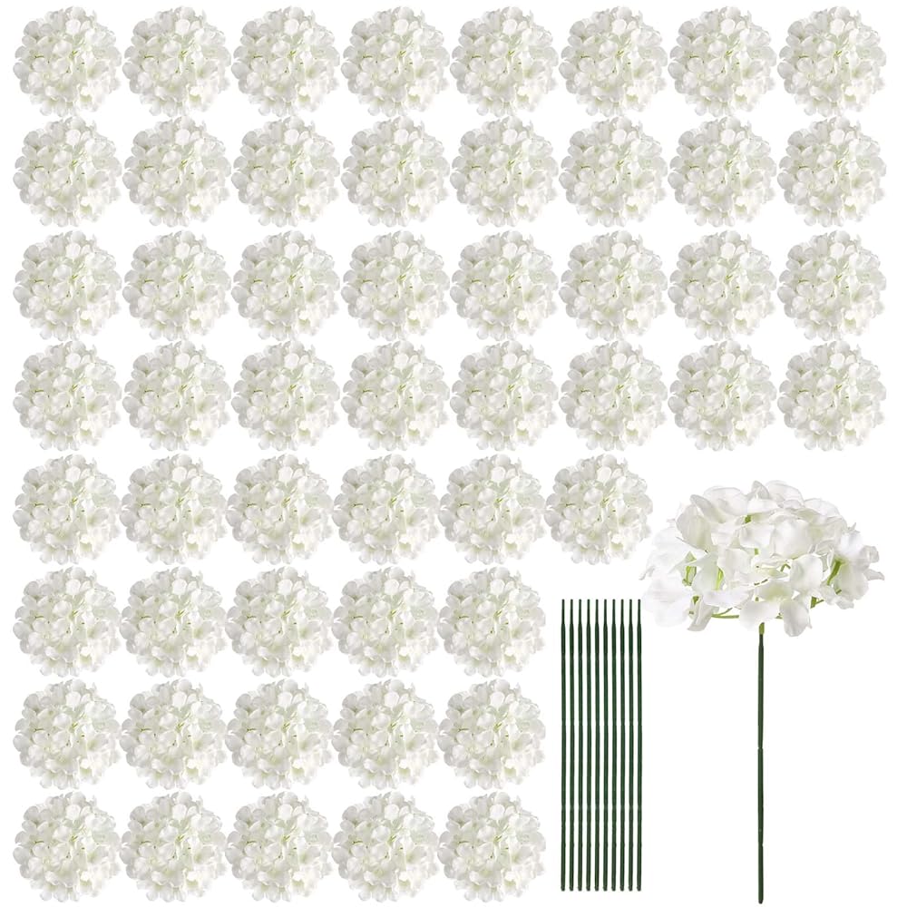 Auihiay 64-Piece Silk Hydrangea Flower Set with Stems for Wedding ceremony Centerpieces, Dwelling, Backyard, Child Showers, and Occasion Decorations (Ivory)