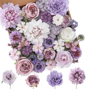 Floweroyal Silk Flower Combo: Purple Dahlia and Rose Combine with Stems for DIY Marriage ceremony Bouquets, Child Showers, Floral Preparations, and Desk Centerpieces