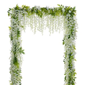 Lvydec 4-Piece White Synthetic Wisteria Garland – 28.8ft Silk Hanging Flowers for Residence, Backyard, Out of doors Ceremonies, and Marriage ceremony Arch Floral Ornament